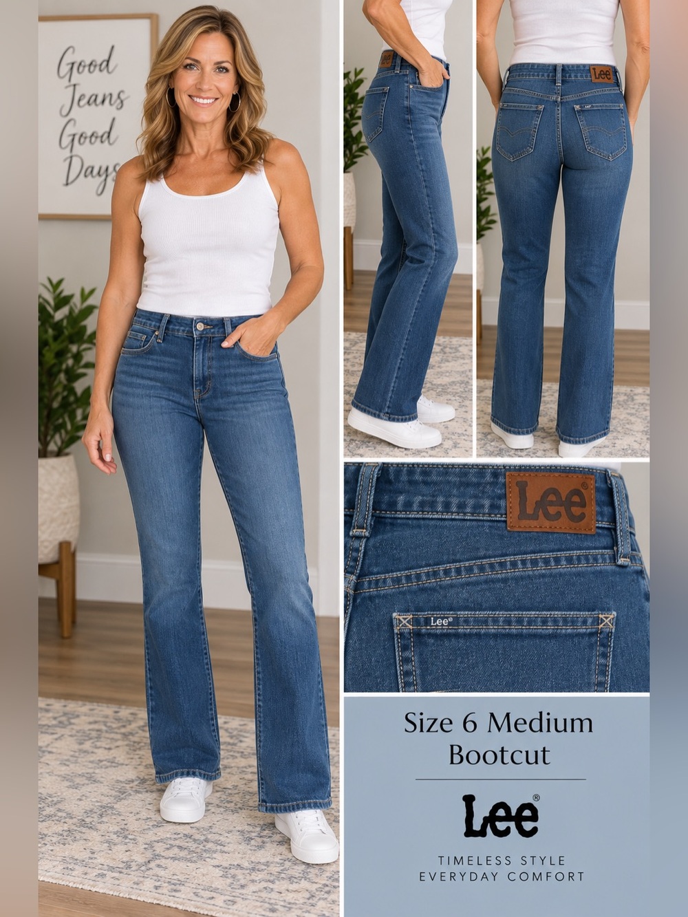 Lee Women’s Midrise Bootcut Jeans in Dark Blue Denim NWT